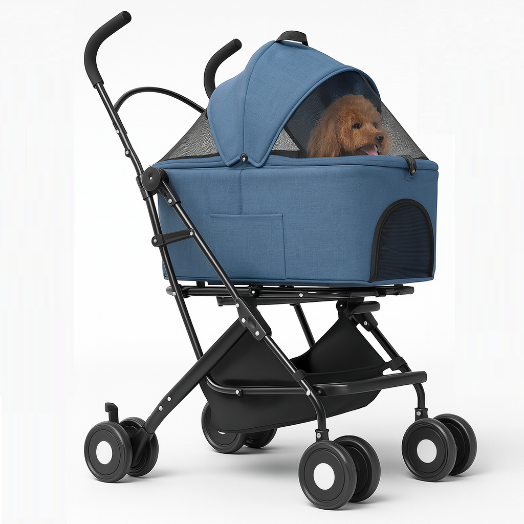 Passeggino Cani e Gatti 2in1 Trasportino Rimovibile e Struttura Pieghevole Robusta Blu