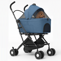Passeggino Cani e Gatti 2in1 Trasportino Rimovibile e Struttura Pieghevole Robusta Blu