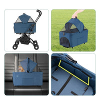 Passeggino Cani e Gatti 2in1 Trasportino Rimovibile e Struttura Pieghevole Robusta Blu