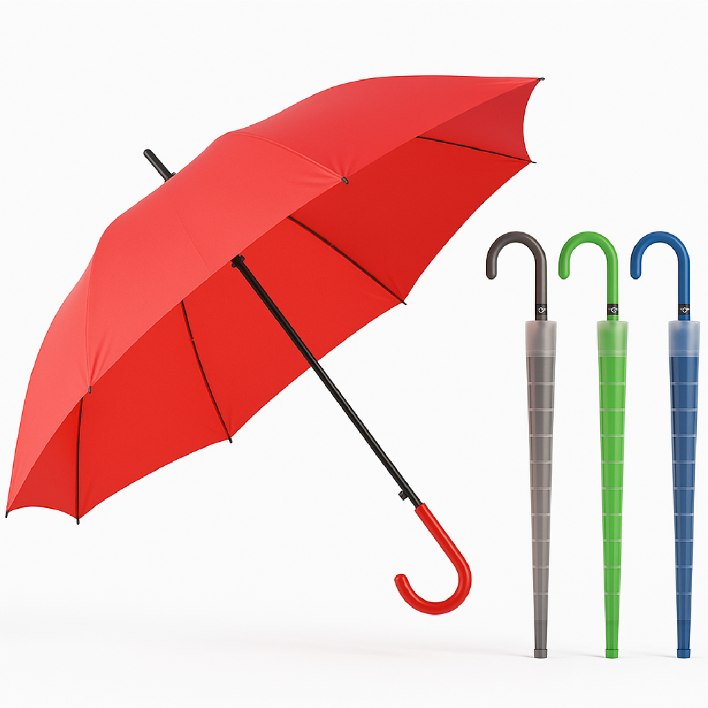 Kit 4 Ombrelli Automatici con Manico Curvo e Custodia Antigoccia Colori Assortiti