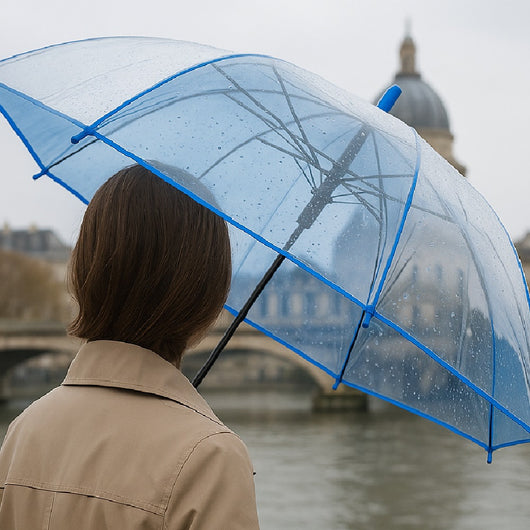 Kit 4 Ombrelli Trasparenti Automatici PVC Antivento Manico Curvo 8 Stecche Fibra di Vetro