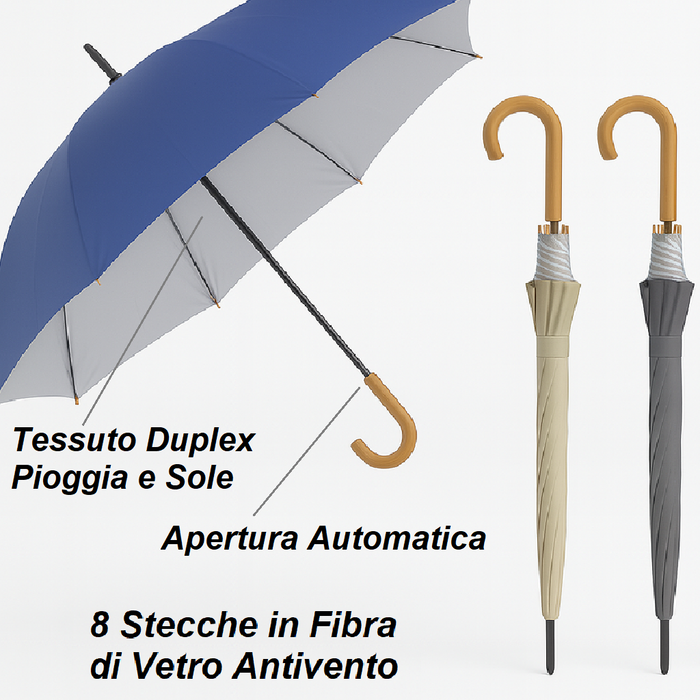 Kit 4 Ombrelli Uomo Donna Automatici Antivento Tessuto Duplex per Pioggia e Sole