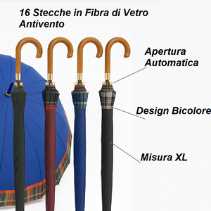 Kit 4 Ombrelli Grandi Automatici Antivento Uomo Donna 16 Stecche Fibra di Vetro