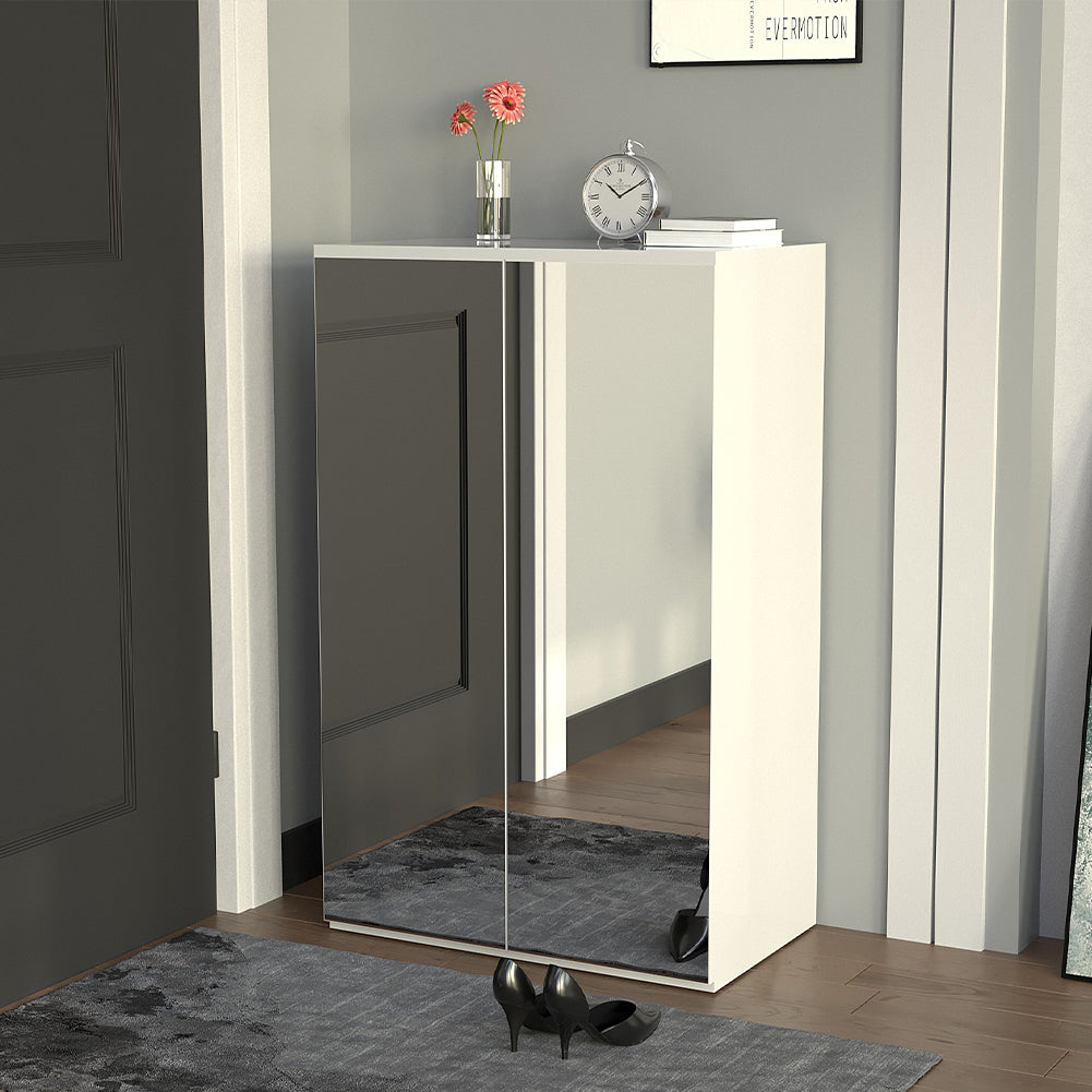 Scarpiera Salvaspazio con 2 Ante a Specchio 6 Ripiani Porta Scarpe 60x32x95cm