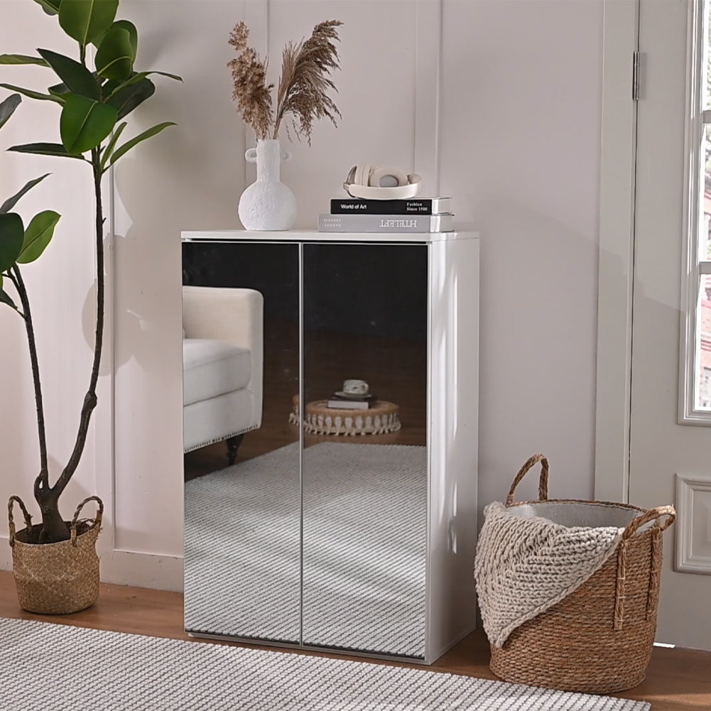 Scarpiera Salvaspazio con 2 Ante a Specchio 6 Ripiani Porta Scarpe 60x32x95cm