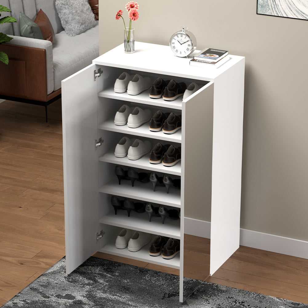 Scarpiera Salvaspazio con 2 Ante a Specchio 6 Ripiani Porta Scarpe 60x32x95cm