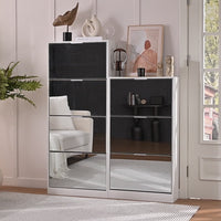 Scarpiera con 3 Ante a Specchio Ribaltabili Porta Scarpe Salvaspazio 63x24x115cm