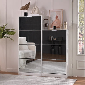 Scarpiera con 3 Ante a Specchio Ribaltabili Porta Scarpe Salvaspazio 63x24x115cm