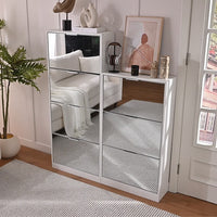 Scarpiera con 3 Ante a Specchio Ribaltabili Porta Scarpe Salvaspazio 63x24x115cm