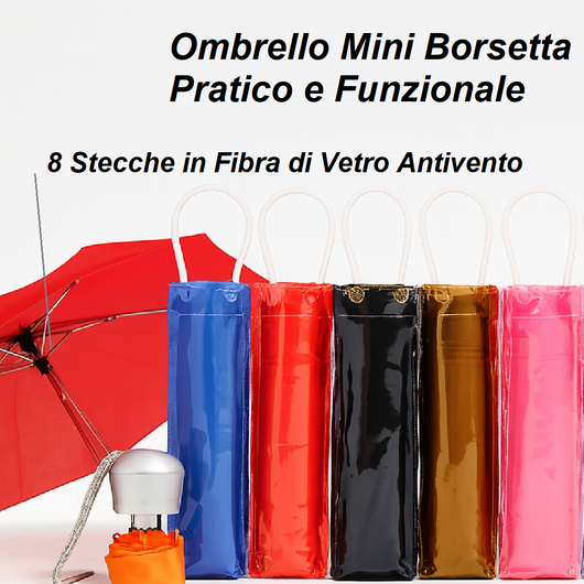 kit 3 Ombrelli Antivento Mini Uomo Donna Salvaspazio 8Stecche in Fibra con Borsetta