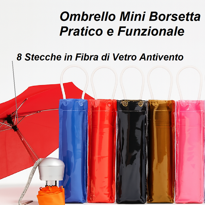 kit 3 Ombrelli Antivento Mini Uomo Donna Salvaspazio 8Stecche in Fibra con Borsetta