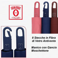 Kit 2 Ombrelli Mini Borsetta Apri e Chiudi con Gancio 8 Stecche Antivento in Fibra Uomo Donna