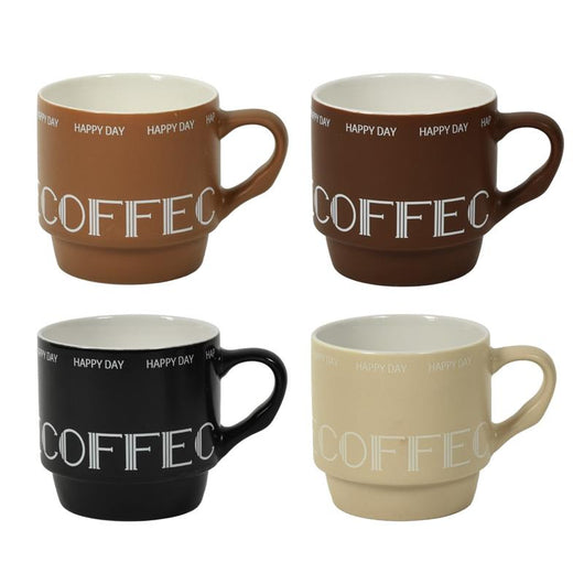 MA MAISON TAZZA PER COLAZIONE HAPPY COFFEE 305 CC DECORO CON SCRITTE STILE MODERNO - COLORI ASSORTITI