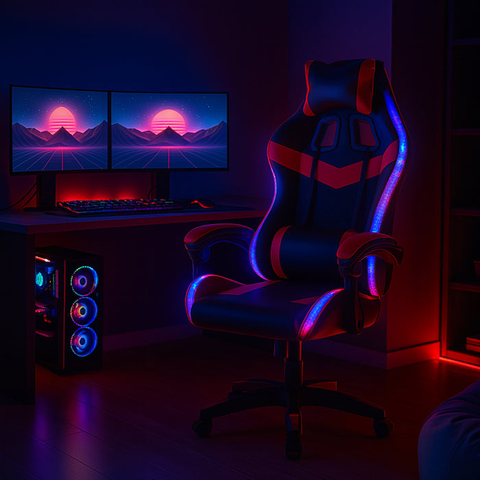 Sedia Gaming da Scrivania Rosso e Nera con Led RGB Altezza Regolabile 106-116cm