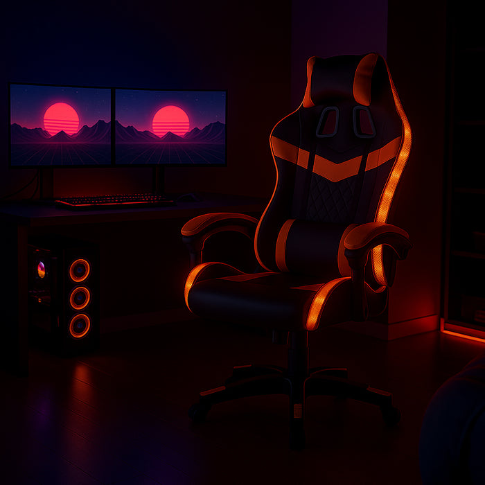 Sedia Gaming da Scrivania Arancione e Nera Led RGB Altezza Regolabile 106-116cm