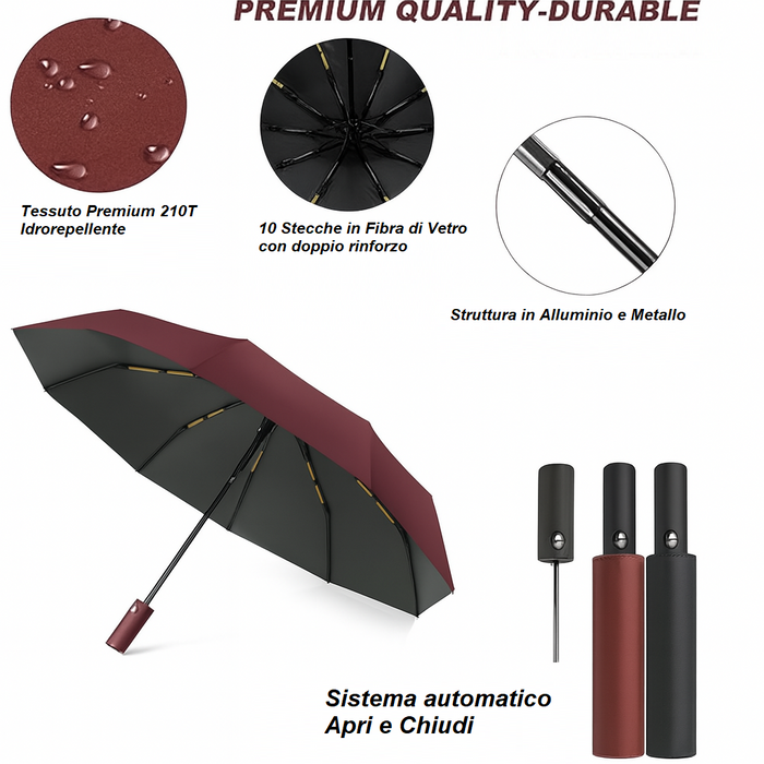 Kit 2 Ombrelli Grandi 10 Stecche Apri e Chiudi Antivento in Fibra Uomo Donna