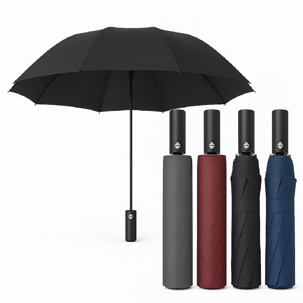 Kit 2 Ombrelli Grandi 10 Stecche Apri e Chiudi Antivento in Fibra Uomo Donna