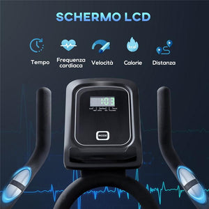 HOMCOM CYCLETTE DA CAMERA CON MONITOR LCD E VOLANO 15KG SELLINO E MANUBRIO REGOLABILI - ARGENTO/NERO
