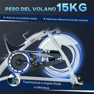 HOMCOM CYCLETTE DA CAMERA CON MONITOR LCD E VOLANO 15KG SELLINO E MANUBRIO REGOLABILI - ARGENTO/NERO