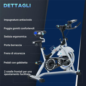 HOMCOM CYCLETTE DA CAMERA CON MONITOR LCD E VOLANO 15KG SELLINO E MANUBRIO REGOLABILI - ARGENTO/NERO