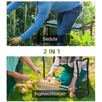 SEDIA INGINOCCHIATOIO DA GIARDINO PIEGHEVOLE IN ACCIAIO CON CUSCINETTO IN GOMMAPIUMA 58X28X49CM
