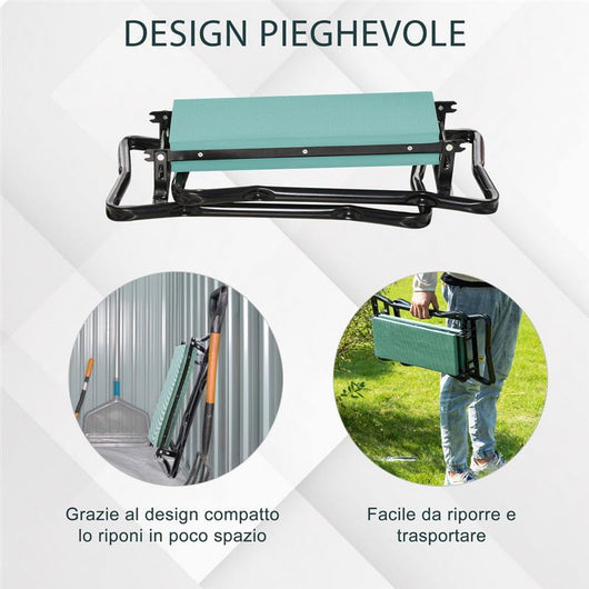 SEDIA INGINOCCHIATOIO DA GIARDINO PIEGHEVOLE IN ACCIAIO CON CUSCINETTO IN GOMMAPIUMA 58X28X49CM