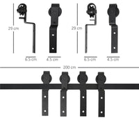 KIT PORTA SCORREVOLE IN ACCIAIO CON BINARIO, RULLI, FERMI, GUIDE, BULLONI E VITI, 200X0.6X4 CM, NERO