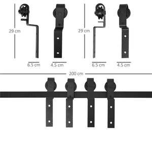 KIT PORTA SCORREVOLE IN ACCIAIO CON BINARIO, RULLI, FERMI, GUIDE, BULLONI E VITI, 200X0.6X4 CM, NERO