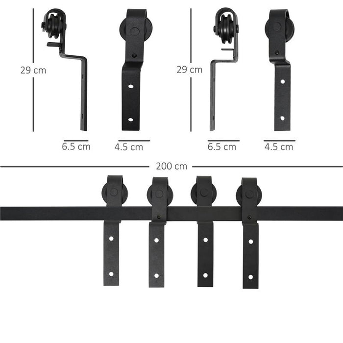 KIT PORTA SCORREVOLE IN ACCIAIO CON BINARIO, RULLI, FERMI, GUIDE, BULLONI E VITI, 200X0.6X4 CM, NERO