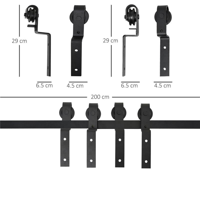 KIT PORTA SCORREVOLE IN ACCIAIO CON BINARIO, RULLI, FERMI, GUIDE, BULLONI E VITI, 200X0.6X4 CM, NERO