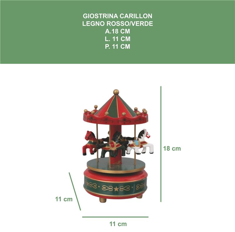 MAURY'S GIOSTRINA A CARILLON DI NATALE CON COLORAZIONE ROSSO/VERDE DI DIMENSIONI 11X11X18CM OKX