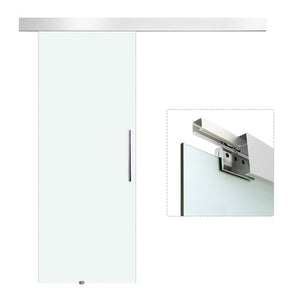 PORTA SCORREVOLE INTERNA IN VETRO SMERIGLIATO CON BINARIO B1 E MANIGLIA PER BAGNO CUCINA STUDIO VETRO 205X 90X 0.8CM