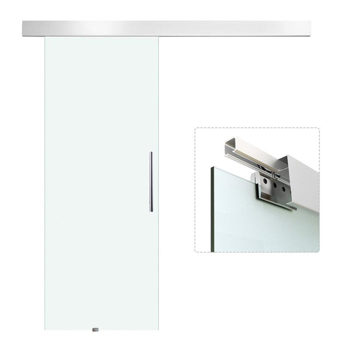 PORTA SCORREVOLE INTERNA IN VETRO SMERIGLIATO CON BINARIO B1 E MANIGLIA PER BAGNO CUCINA STUDIO VETRO 205X 90X 0.8CM