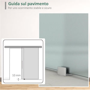 PORTA SCORREVOLE INTERNA IN VETRO SMERIGLIATO CON BINARIO B1 E MANIGLIA PER BAGNO CUCINA STUDIO VETRO 205X 90X 0.8CM