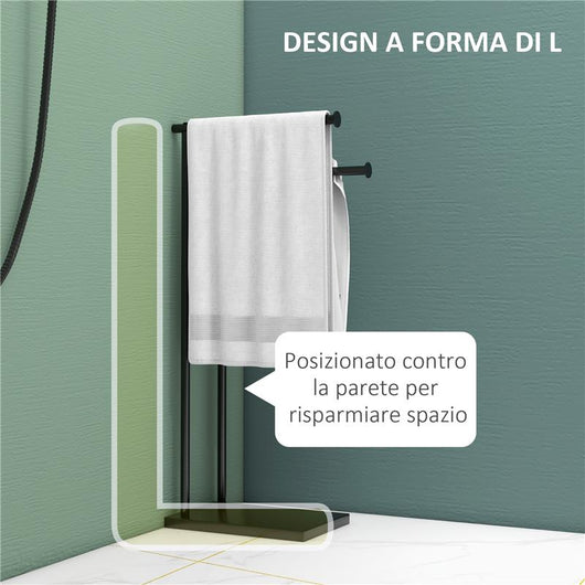 PORTA ASCIUGAMANI BAGNO DA TERRA AUTOPORTANTE A 2 BRACCI IN METALLO, 35.5X20X78CM, NERO