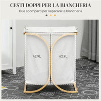 PORTABIANCHERIA A 2 CESTI CON COPERCHIO IN BAMB¨ E POLIESTERE, 55X40X62 CM, GRIGIO E COLOR LEGNO