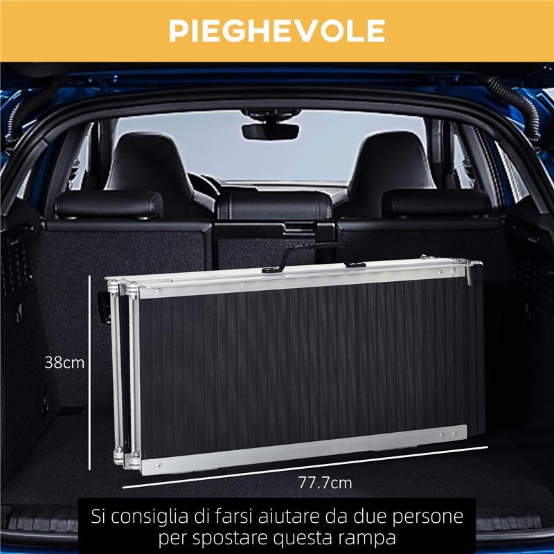 RAMPA PER SEDIA A ROTELLE PIEGHEVOLE E ANTISCIVOLO IN ALLUMINIO, 152X73CM, CAPACITÓ 272KG