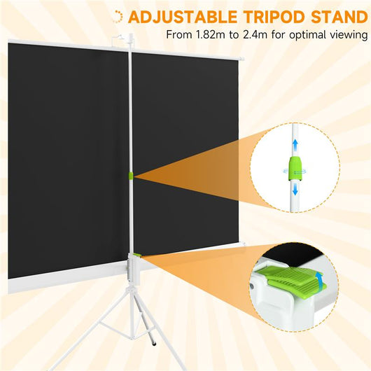 TELO PROIETTORE DA 84 POLLICI CON TREPPIEDE REGOLABILE, IN PLASTICA E METALLO, 200X8X118 CM, BIANCO