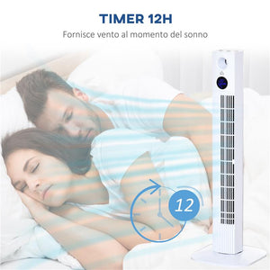 VENTILATORE A TORRE 45W A 3 MODALITÀ E 3 VELOCITÀ CON TIMER DA 12H E DIFFUSORE, 31.5X31.5X96 CM, BIANCO