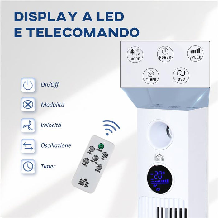 VENTILATORE A TORRE 45W A 3 MODALITÀ E 3 VELOCITÀ CON TIMER DA 12H E DIFFUSORE, 31.5X31.5X96 CM, BIANCO