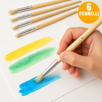 Set 6 Pennelli Piatti Manico Legno Lungo Vari Spessori Hobby Pittura Artico