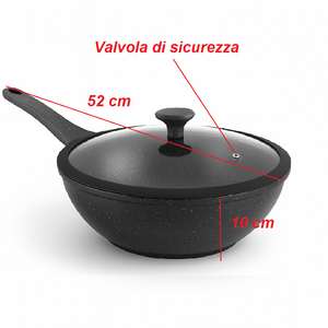 Padella Wok Antiaderente 30cm Alluminio Pietra con Coperchio Vetro Induzione Nero