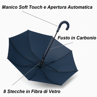 kit 3 Ombrelli Grandi Automatici Antivento 129cm Struttura in Fibra di Vetro Tessuto Extra