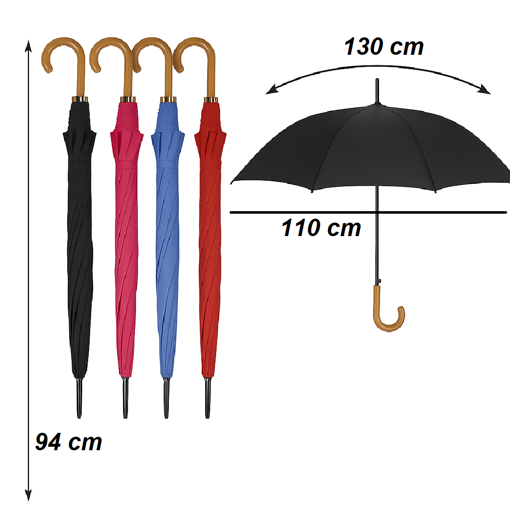 Kit 5 Ombrelli Automatici 8 Stecche Rinforzate Manico Curvo Uomo Donna Colori Misti