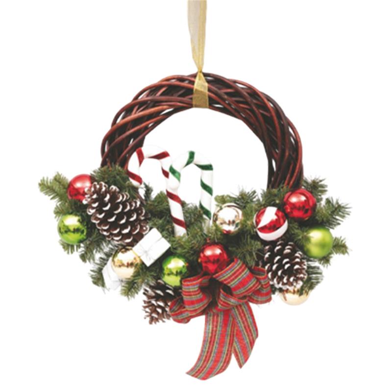 MAURY'S GHIRLANDA DI VIMINI PER NATALE CON DECORAZIONE DI RAMI E FIOCCO SCOZZESE DI 35 CM OKX