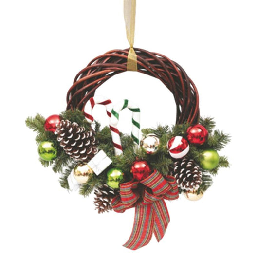 MAURY'S GHIRLANDA DI VIMINI PER NATALE CON DECORAZIONE DI RAMI E FIOCCO SCOZZESE DI 35 CM OKX