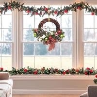 MAURY'S GHIRLANDA DI VIMINI PER NATALE CON DECORAZIONE DI RAMI E FIOCCO SCOZZESE DI 35 CM OKX