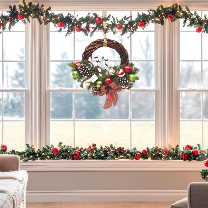 MAURY'S GHIRLANDA DI VIMINI PER NATALE CON DECORAZIONE DI RAMI E FIOCCO SCOZZESE DI 35 CM OKX