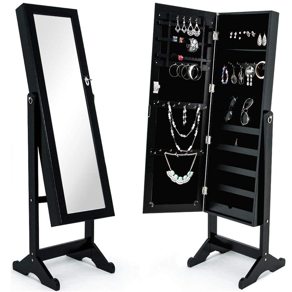 Specchiera Portagioie Ginevra Armadietto Portagioielli Specchio con Anta Nero