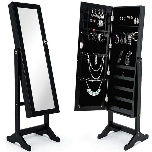 Specchiera Portagioie Ginevra Armadietto Portagioielli Specchio con Anta Nero